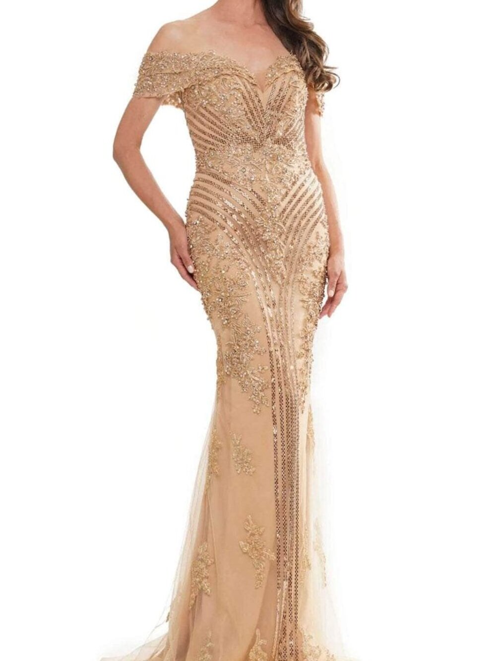 NWT Marsoni by Colors MV1275 Mother of the Bride Mermaid Dress Gold Size 4
